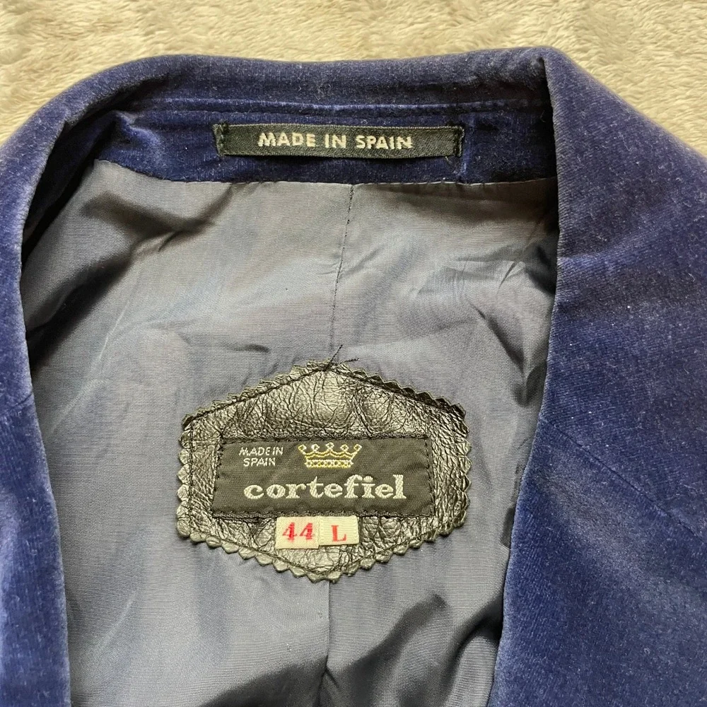 Vtg Cortefiel Mens Velvet Smoking Jacket Sz 44L Blue Tailored Dinner Coat Spain